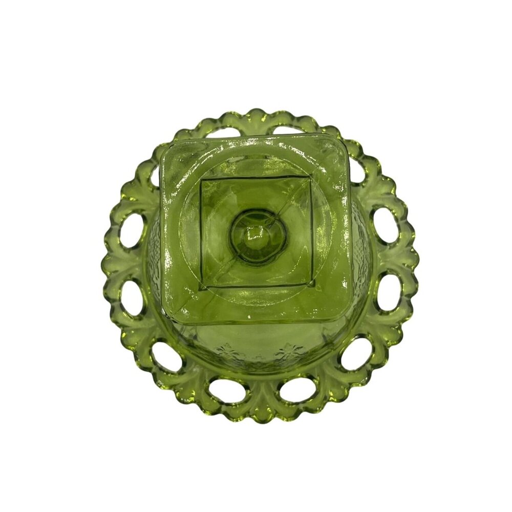 Vintage Green Glass Dessert Bowls Set Of 2 With Decorative Rim Floral Design - Picture 14 of 15